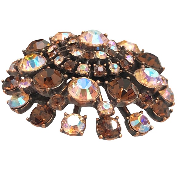 VINTAGE JOAN RIVERS AMBER & AURORA BOREALIS PINK DOME CRYSTAL BROOCH - Picture 2 of 16